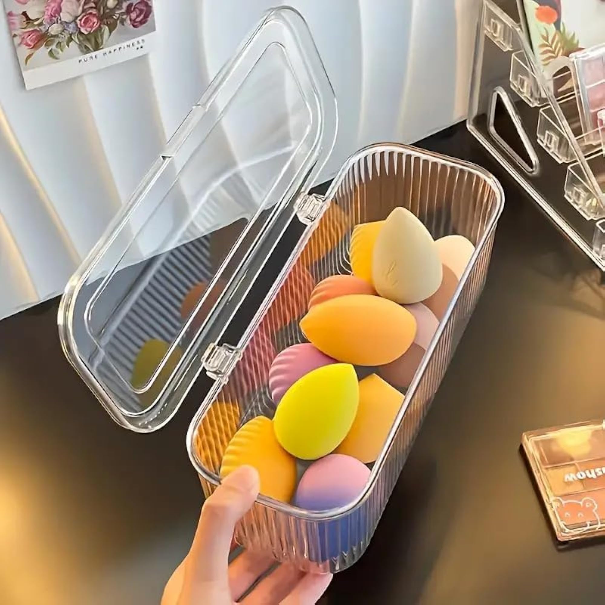 Portable Makeup Organizer Box with Flip Top Lid